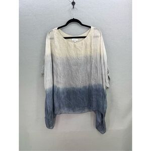 H Trend Made in Italy Womens Blue Cream Ombré Dye Oversized Blouse Top Small